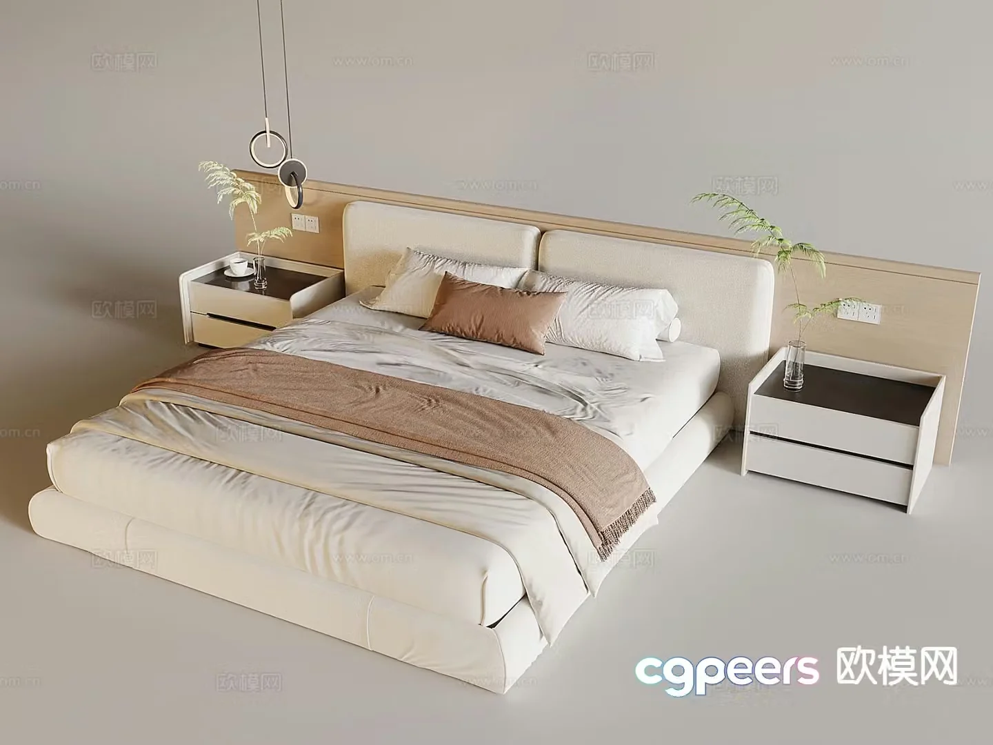 Cream style double bed 3d model