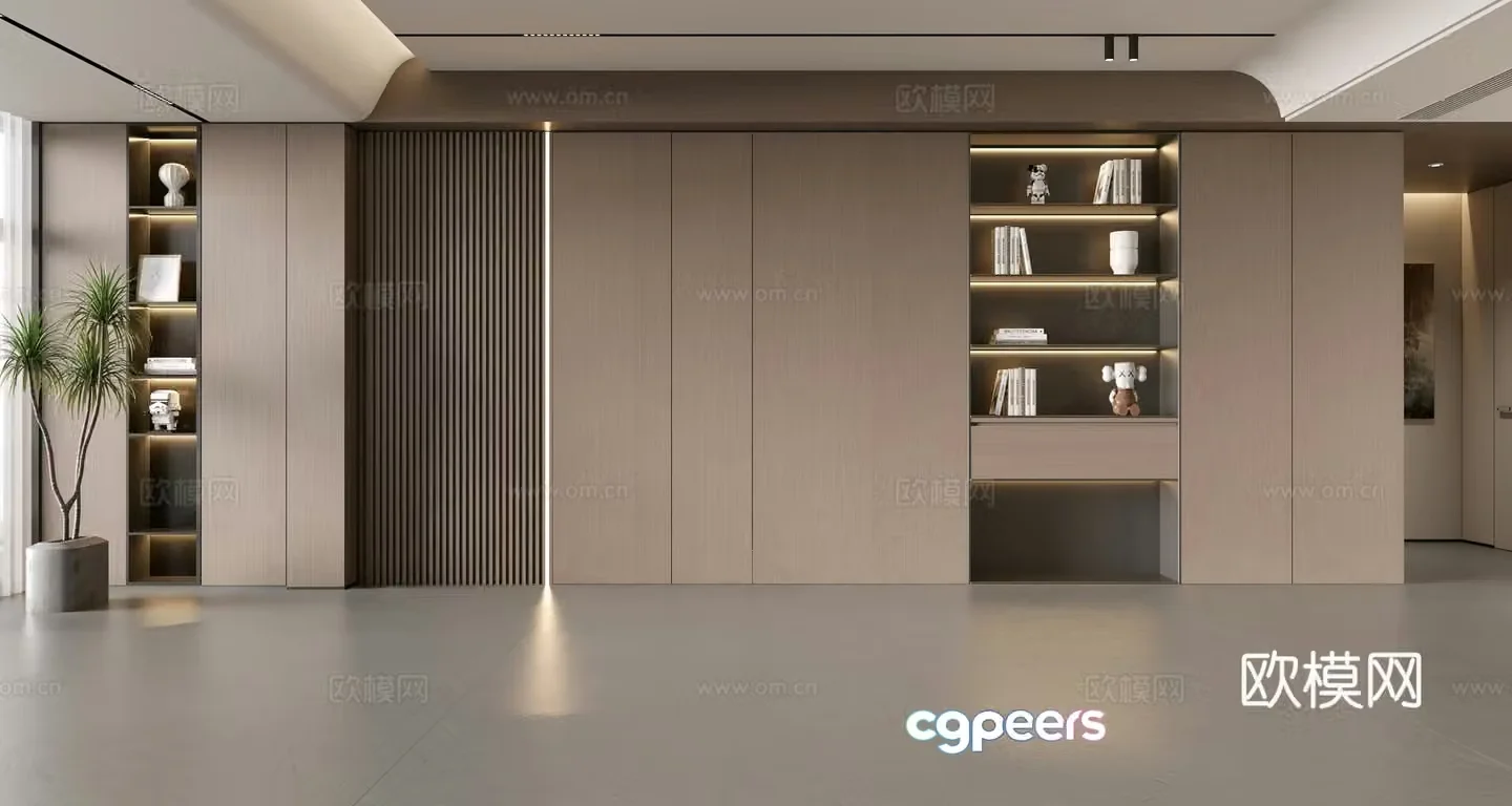 Modern simple sofa background wall modern ornament balcony cabinet living room cabinet wood veneer background wall 3d model