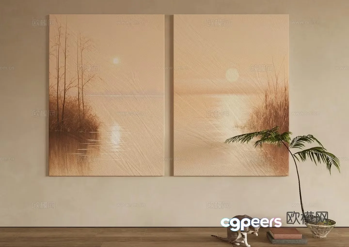 Modern decorative painting landscape painting hanging painting 3d model