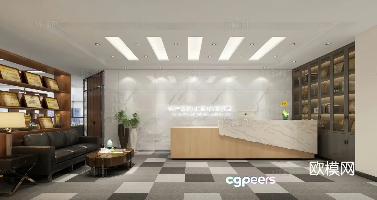 Modern company front desk conference room pantry 3d model