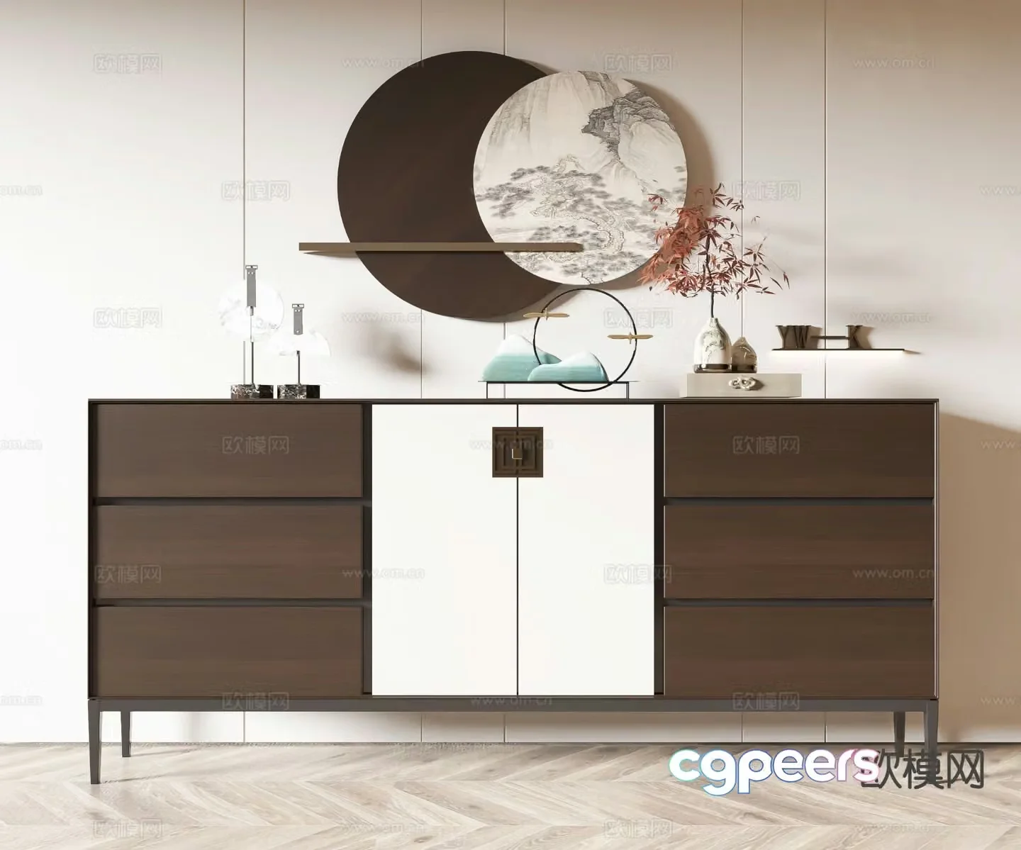 New Chinese style side cabinet entrance cabinet 3D model