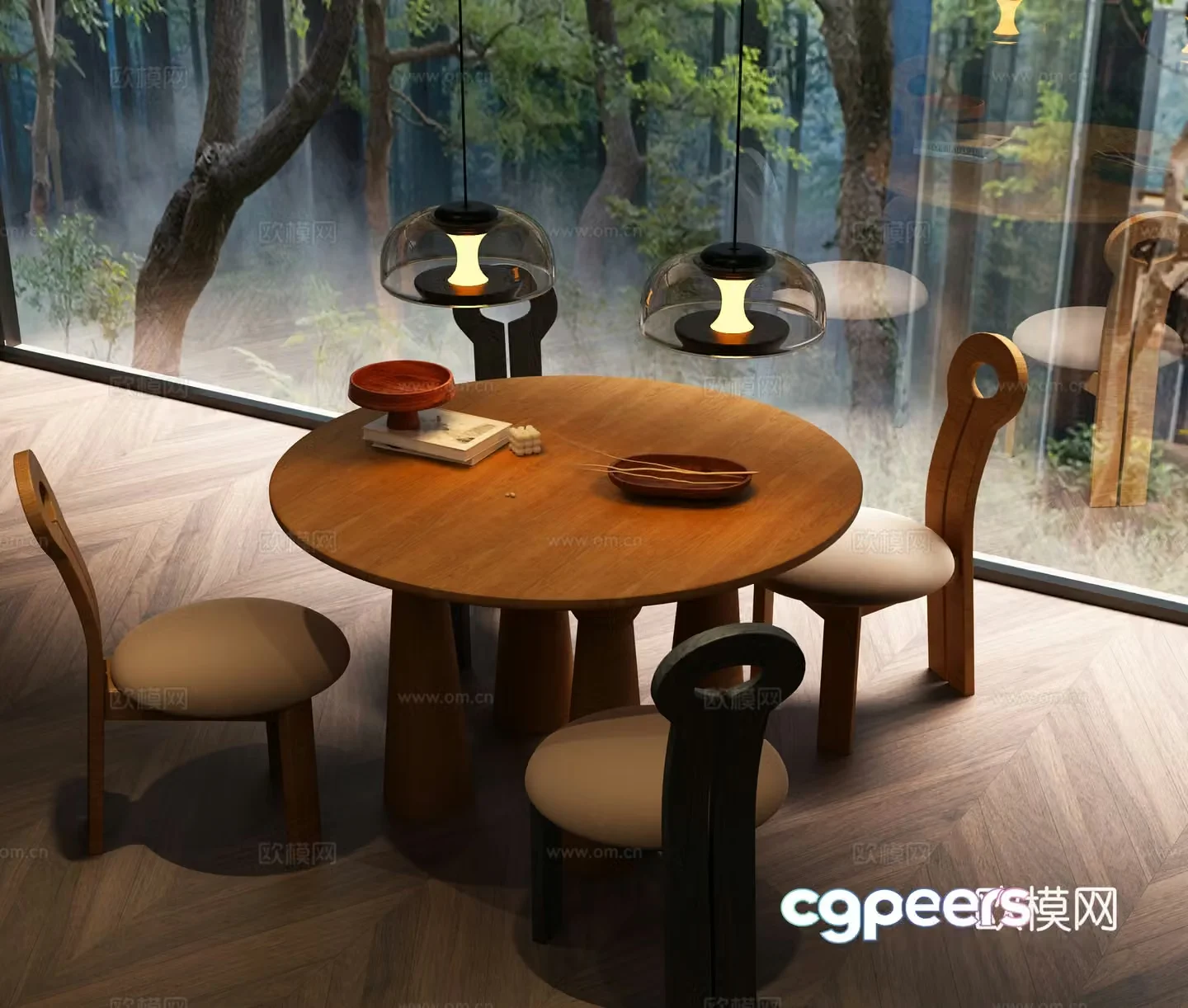 Modern Italian dining table and chair Italian minimalist dining table and chair Modern French dining table and chair French retro dining table and chair 3D model