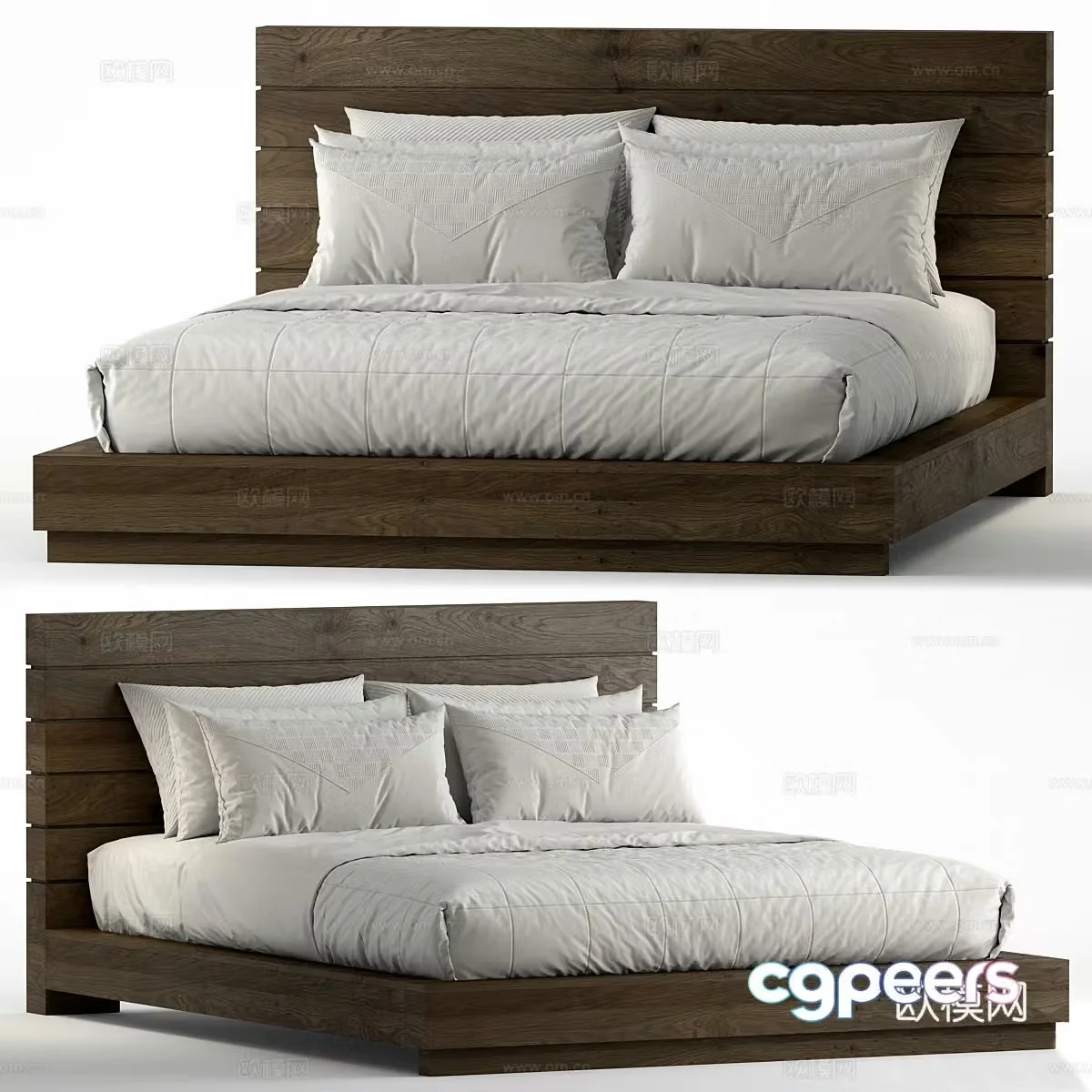 New Chinese style Wasabi Wooden Fabric Double Bed 3D Model