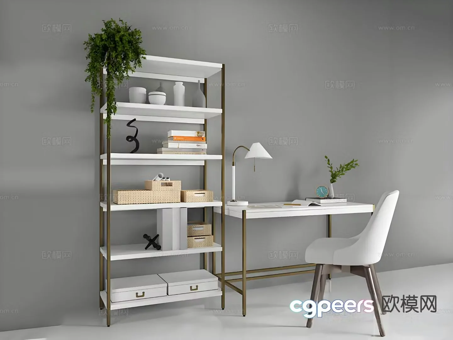 Light luxury desk chair shelf 3d model