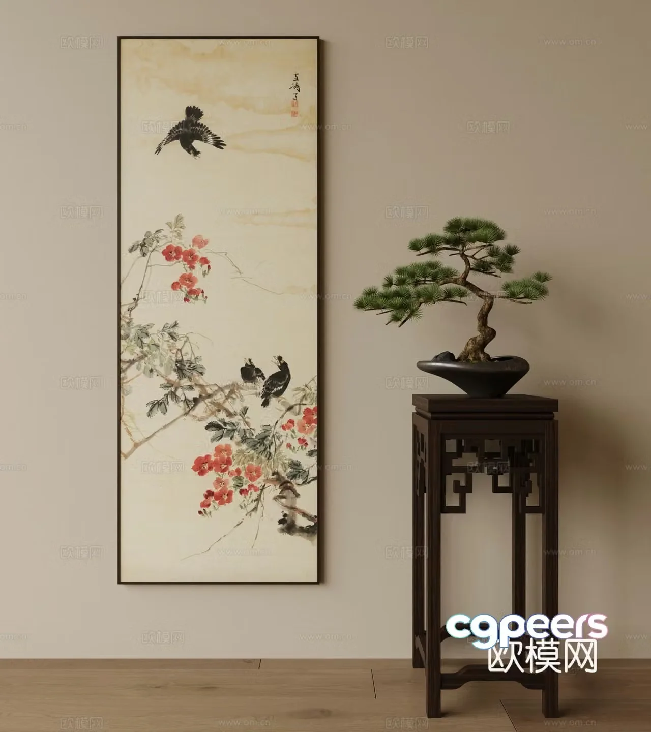 New Chinese style hanging paintings bonsai 3d model