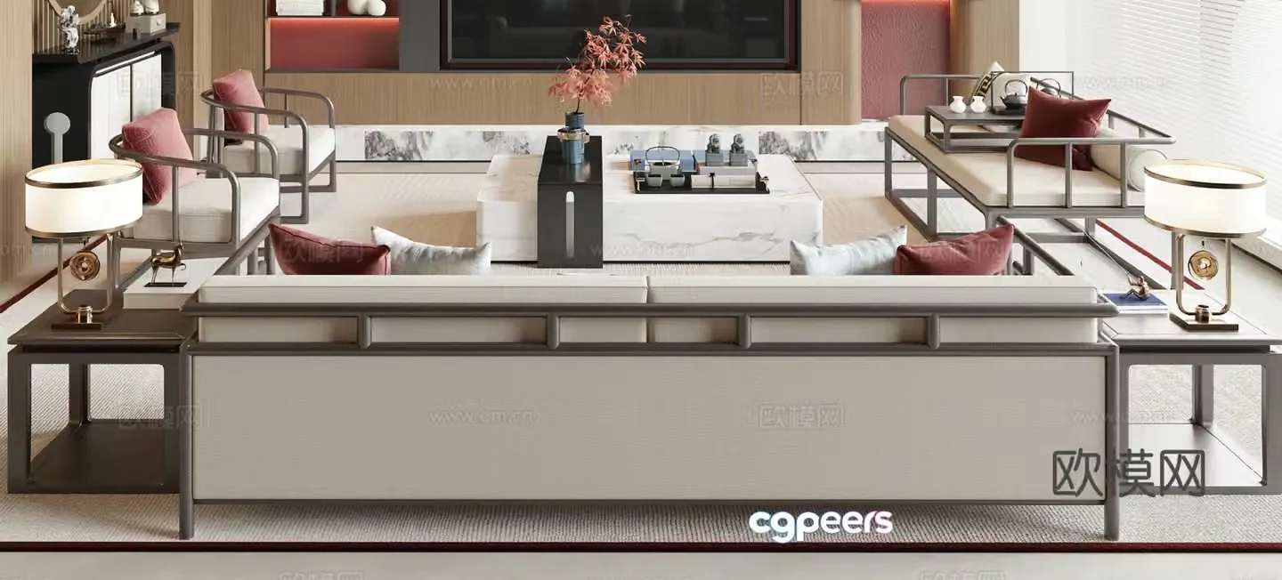 New Chinese sofa coffee table combination 3D model