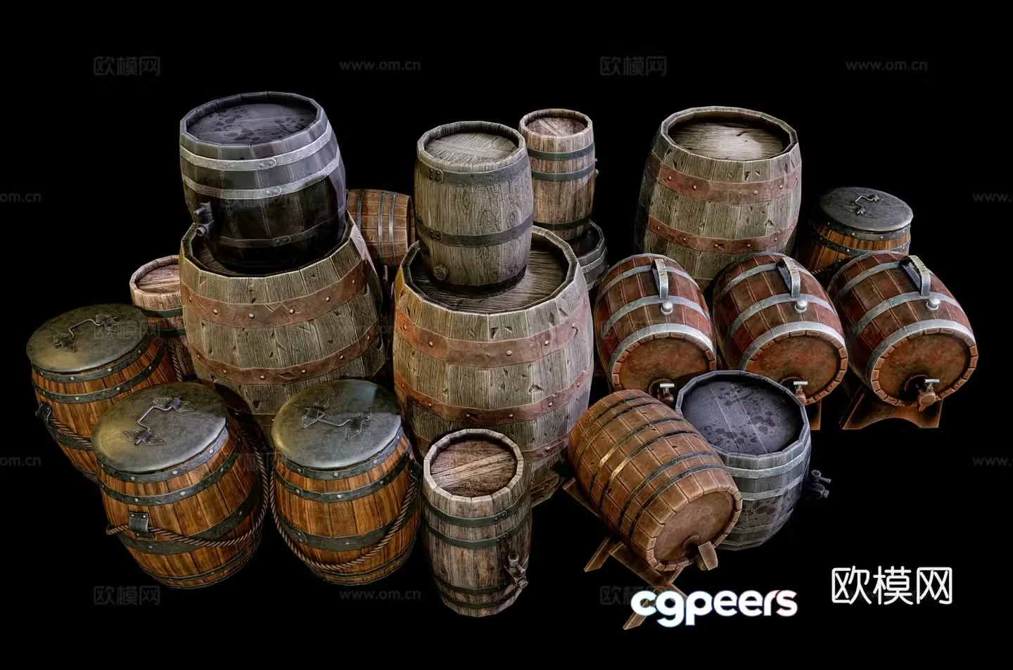 Chinese wooden barrel wine barrel game barrel wine barrel wine barrel wine barrel wine barrel wine barrel decoration European retro ornament 3D model
