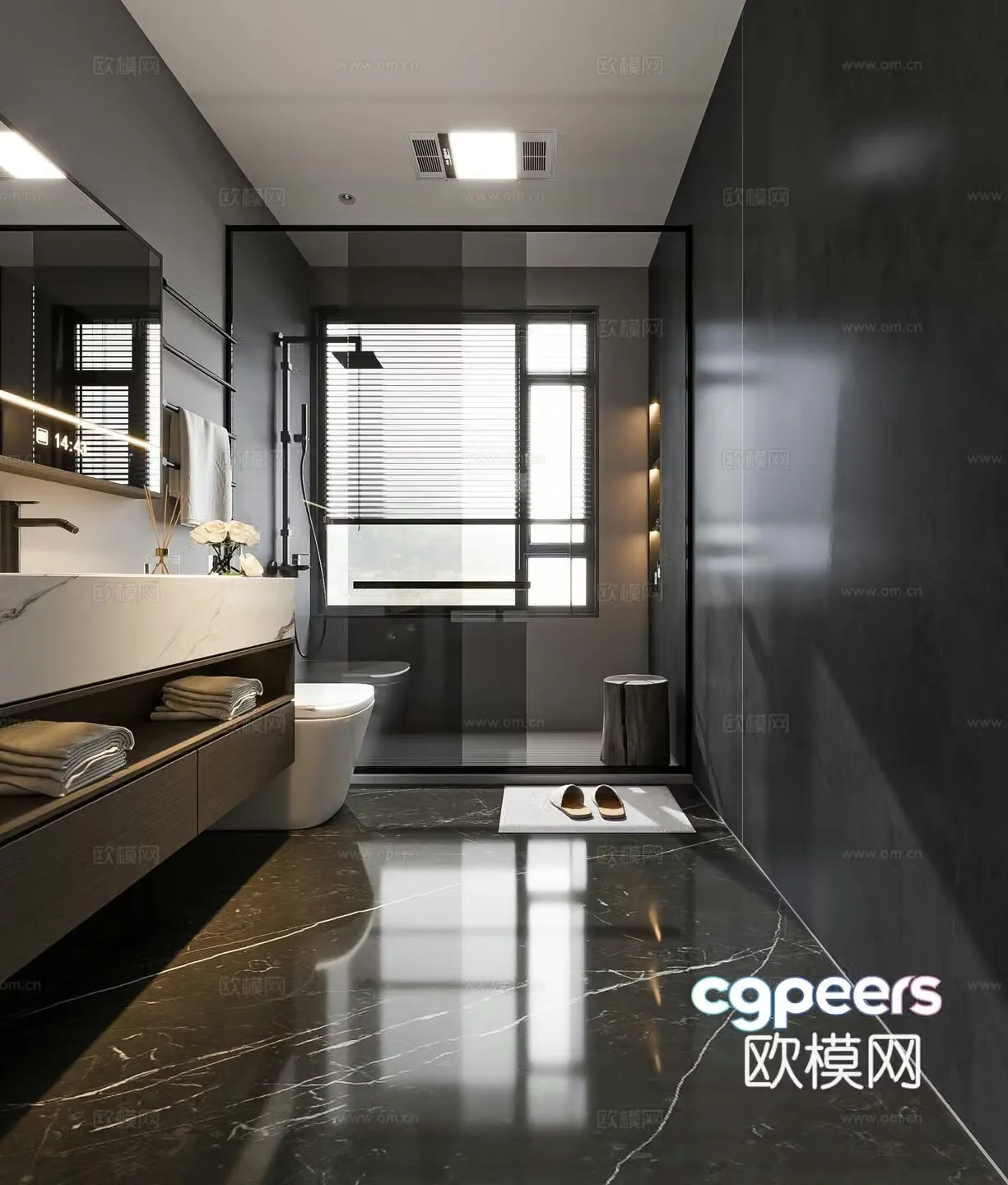 Modern bathroom bathroom cabinet washbasin mirror cabinet toilet shower room 3D model