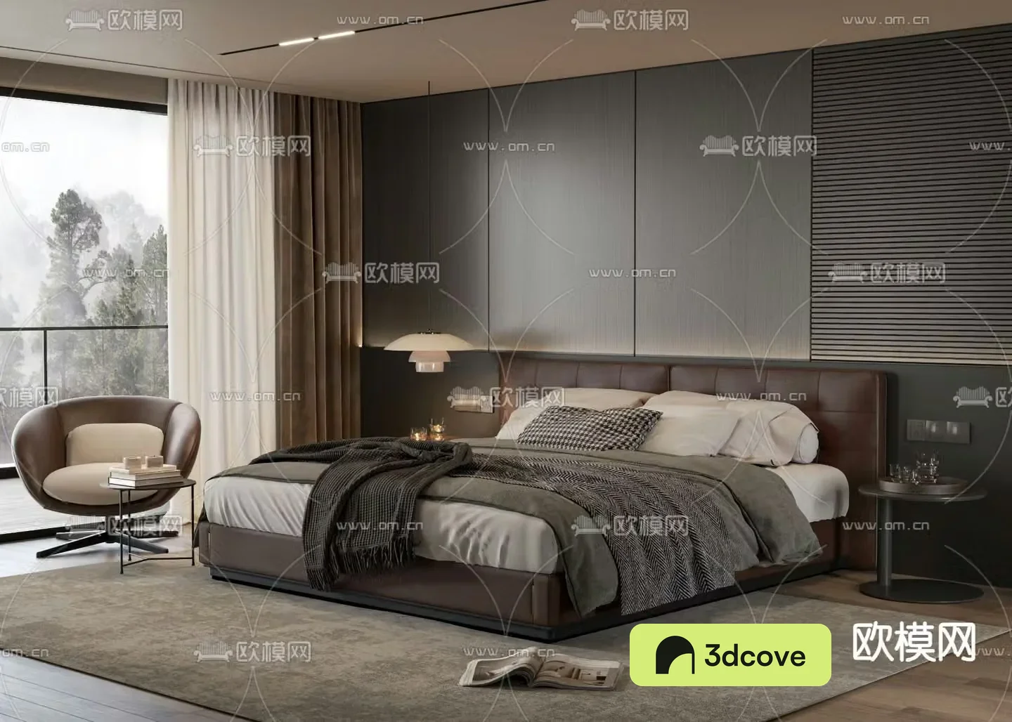 Modern double bed leather bed