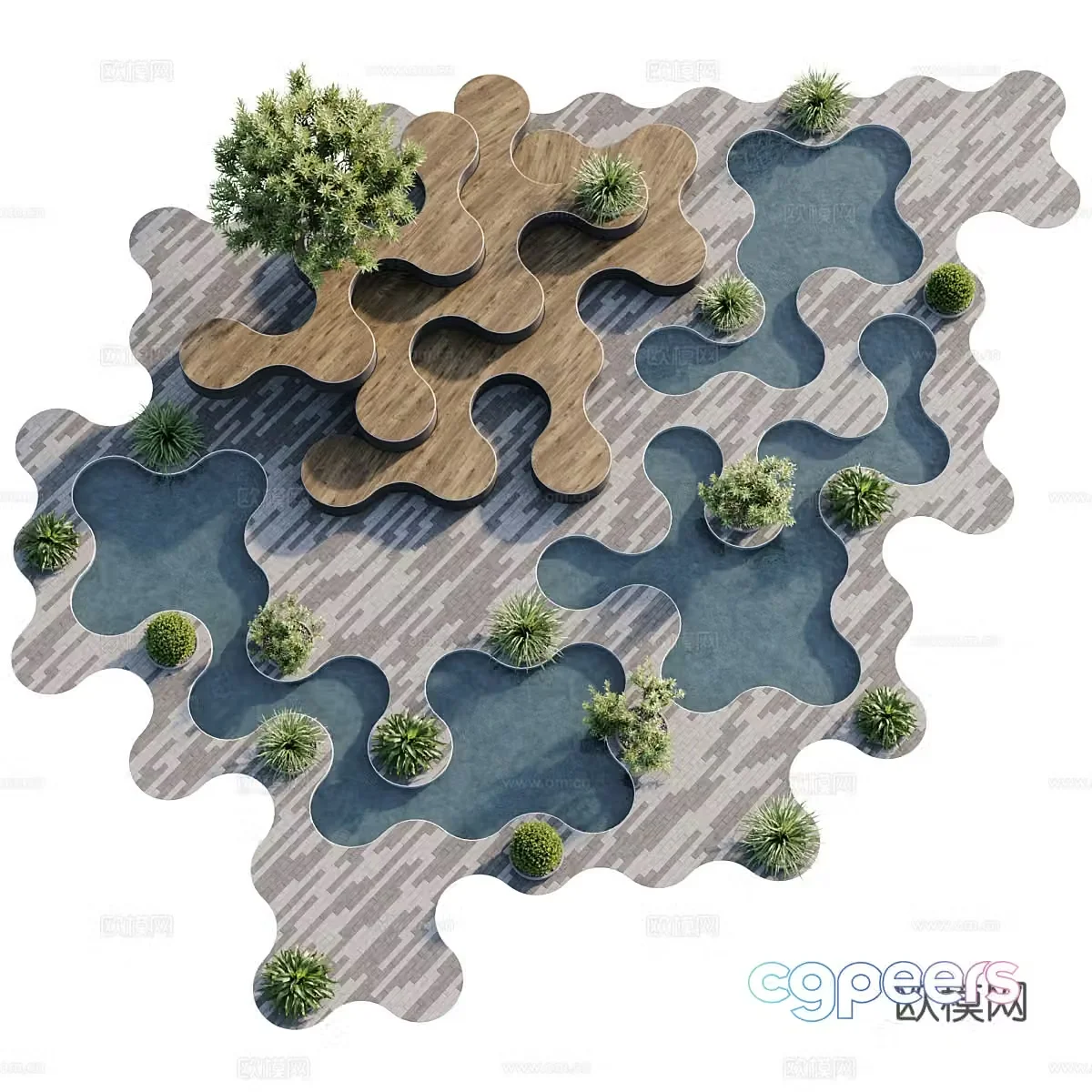Outdoor square plant water system landscape 3d model