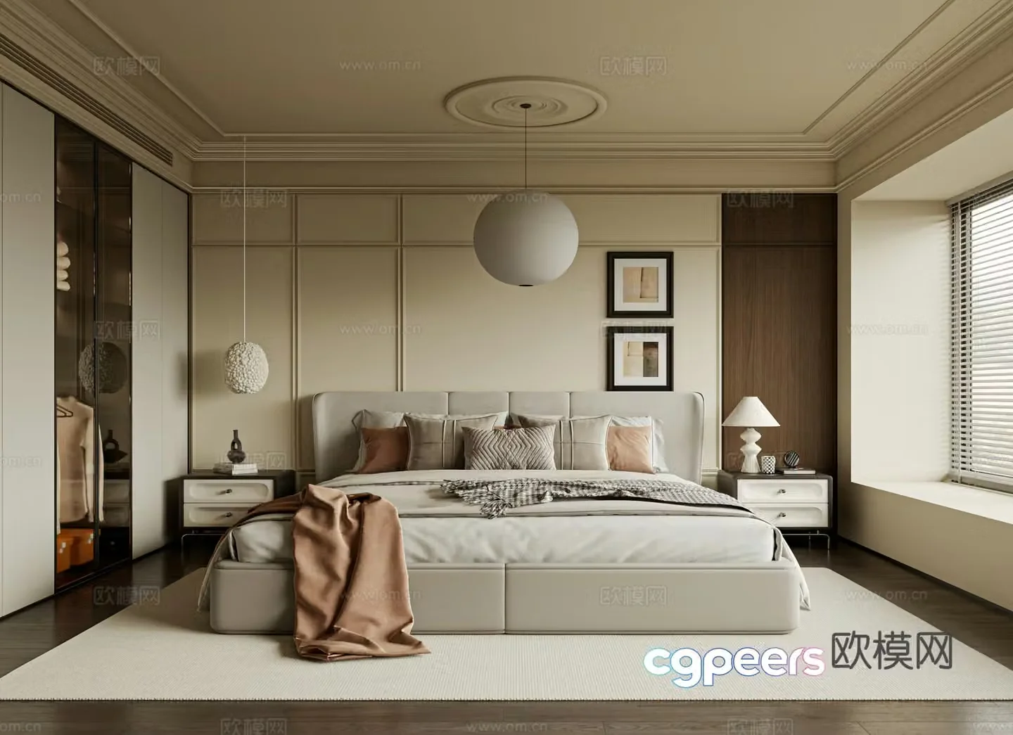French bedroom bed nightstand accessories curtains carpet 3d model