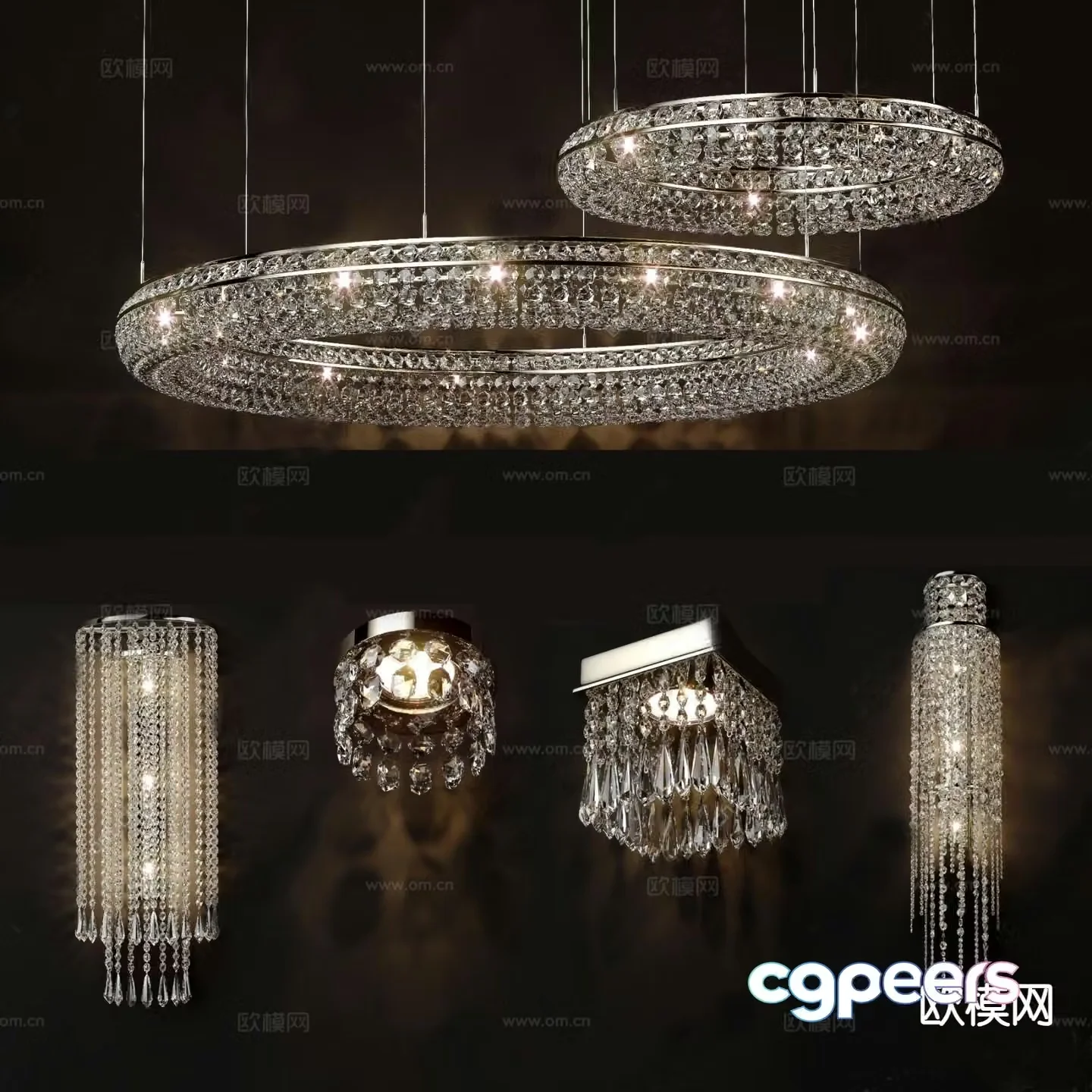Modern crystal lamp ring chandelier 3d model