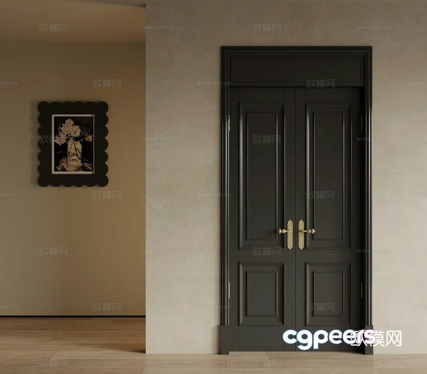 French retro style double door interior door 3d model