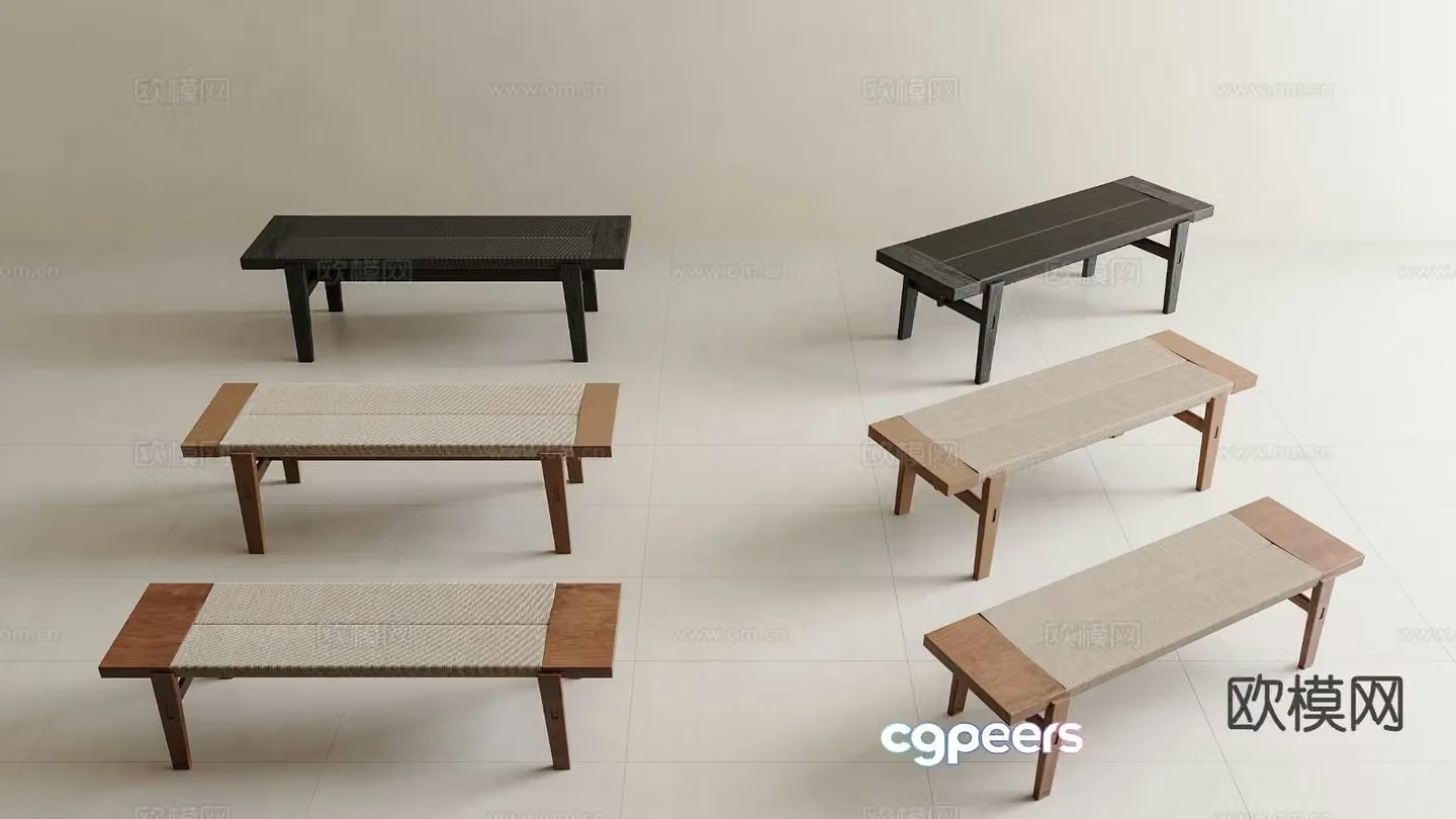 Medieval style stool bench wooden bench 3d model