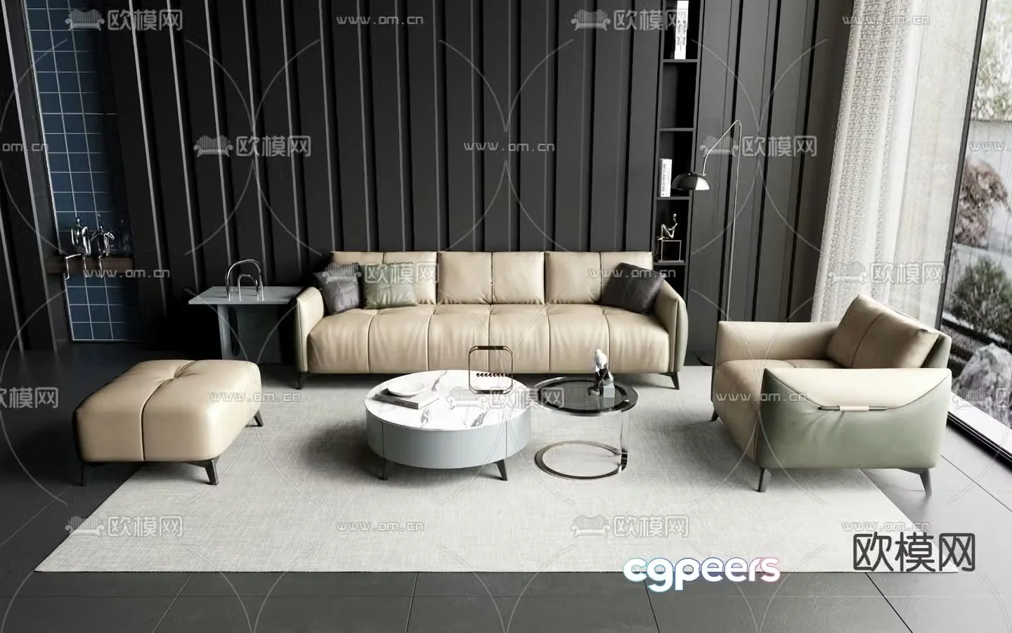Leather modular sofa 3d model