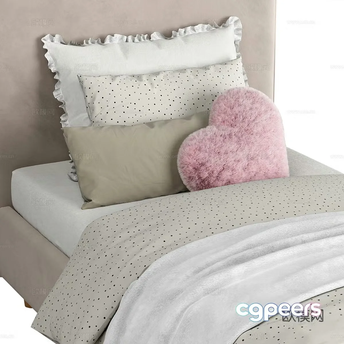 Modern cream style fabric children’s bed 3D model