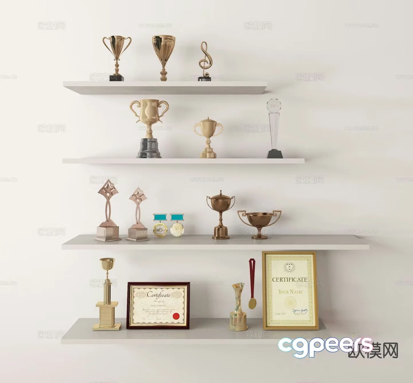 Trophy medal certificate of honor certificate 3d model