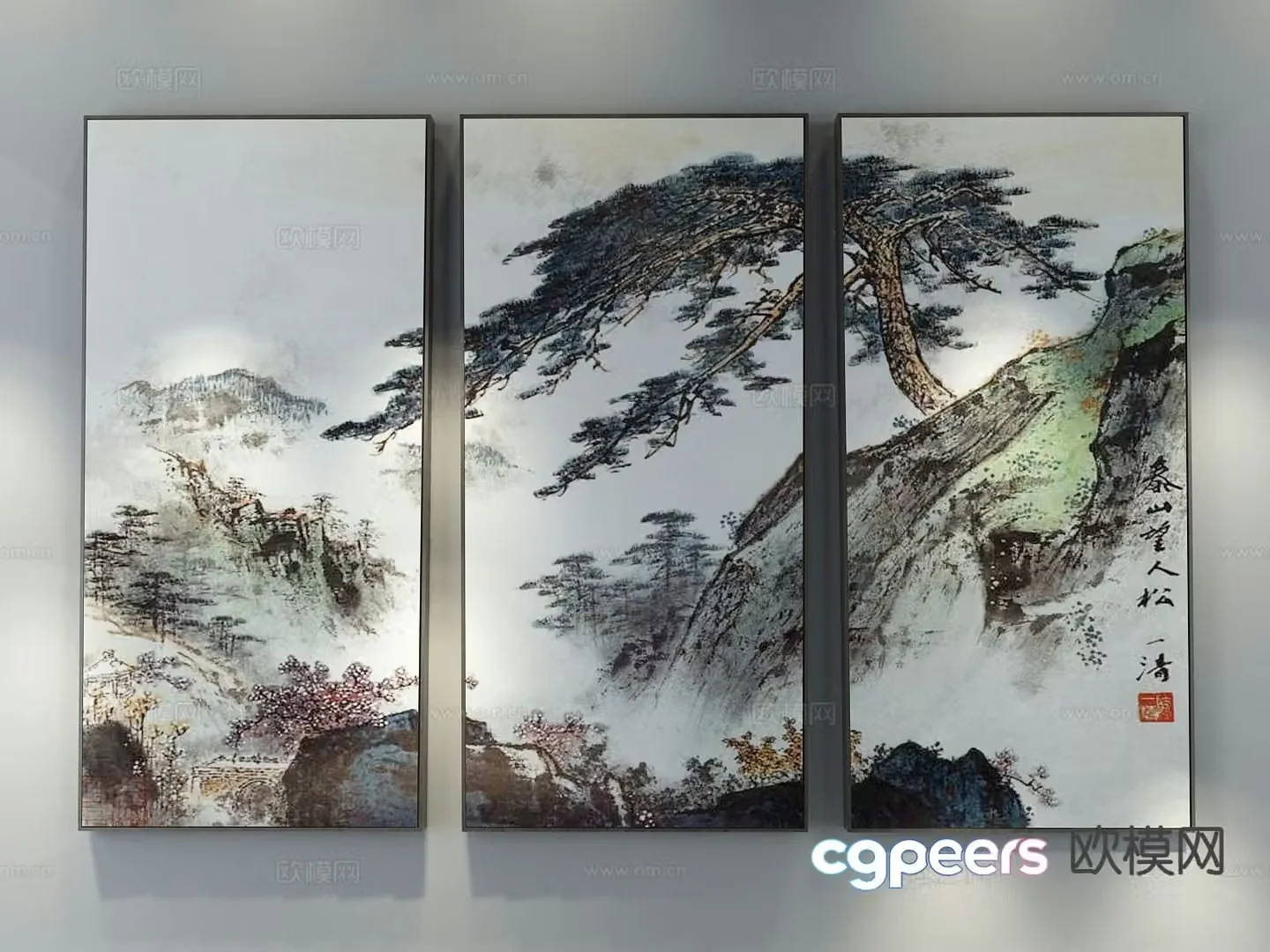 New Chinese style decorative painting pine tree hanging painting 3D model
