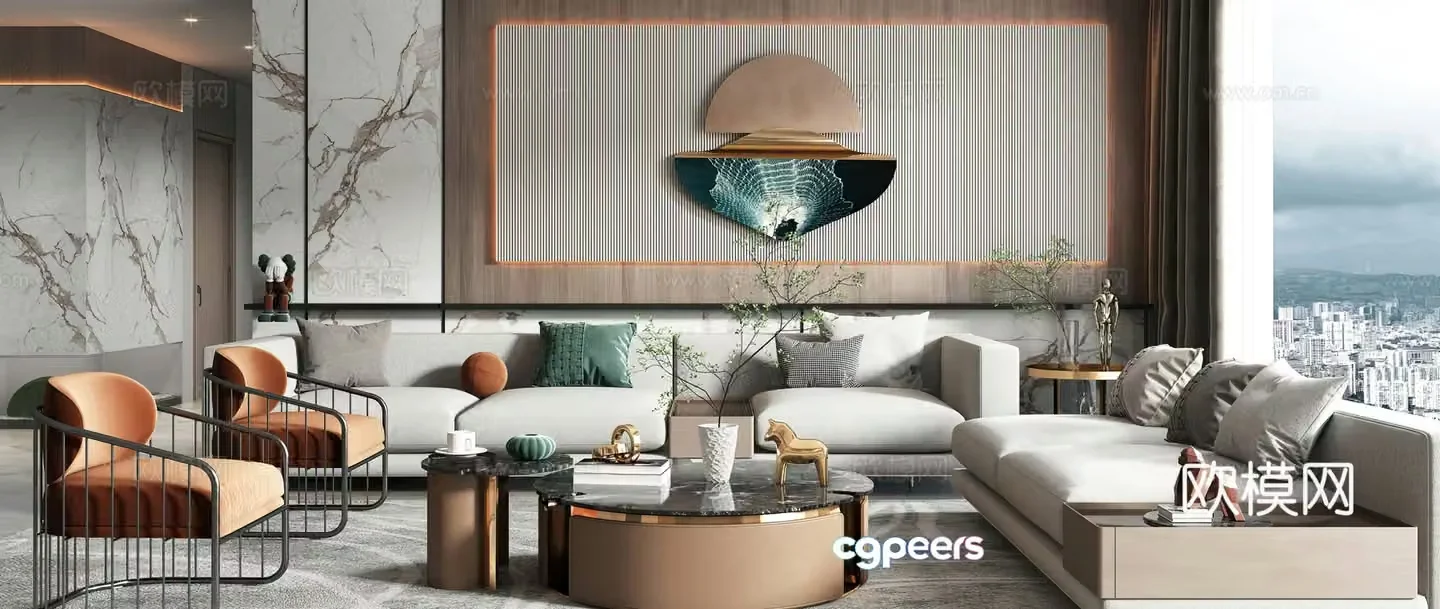 Modern living room Combination sofa Light luxury living room Modern living room Leisure chair Coffee table Side table 3D model