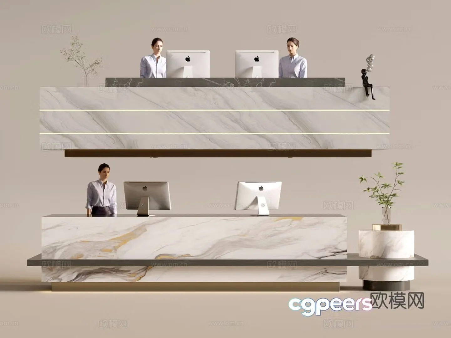 Modern company front desk reception area bar reception desk service desk 3d model