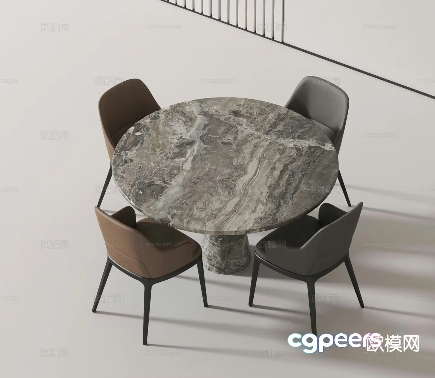 Modern round dining table and chairs 3d model