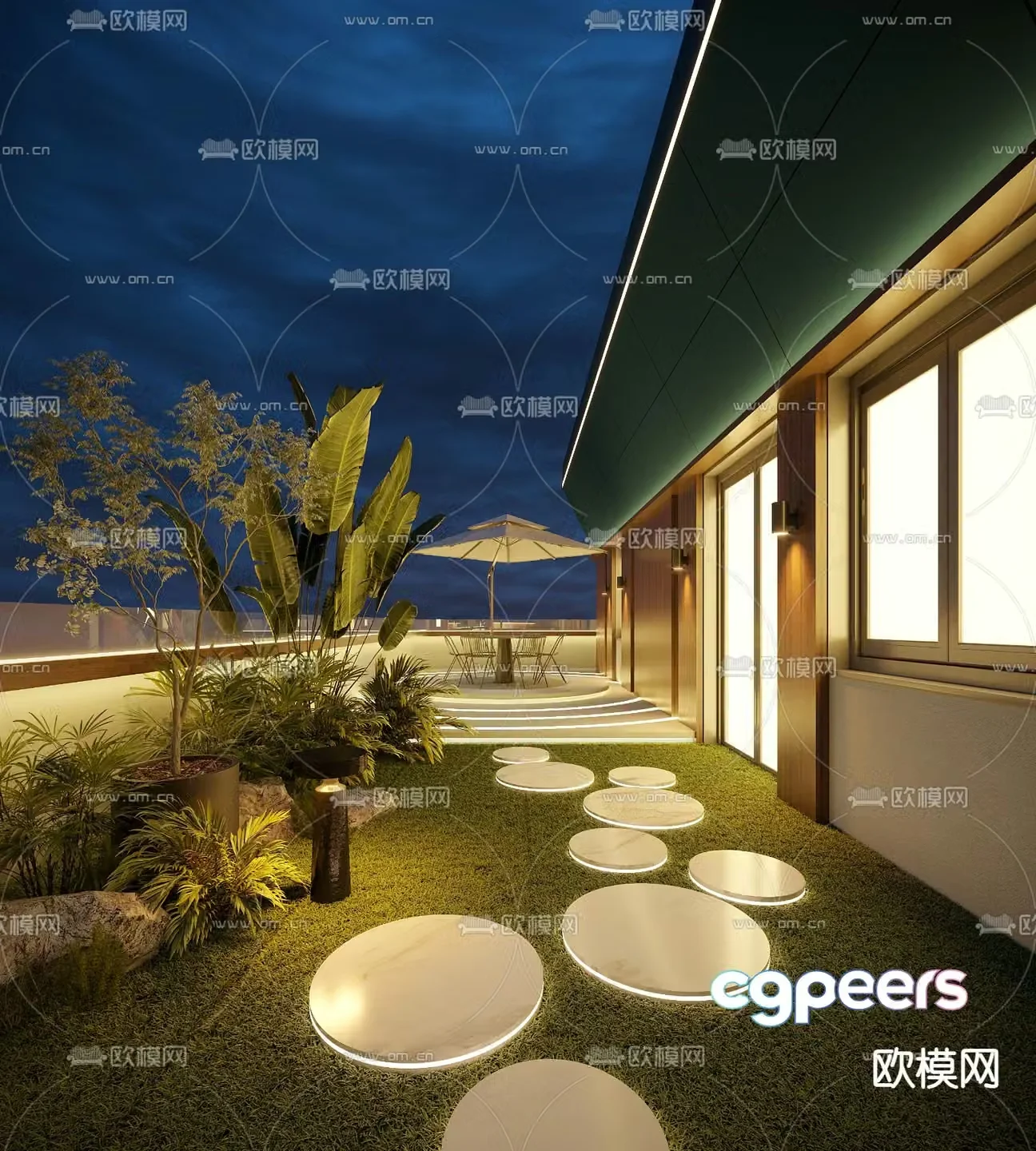 Modern balcony terrace roof garden 3d model