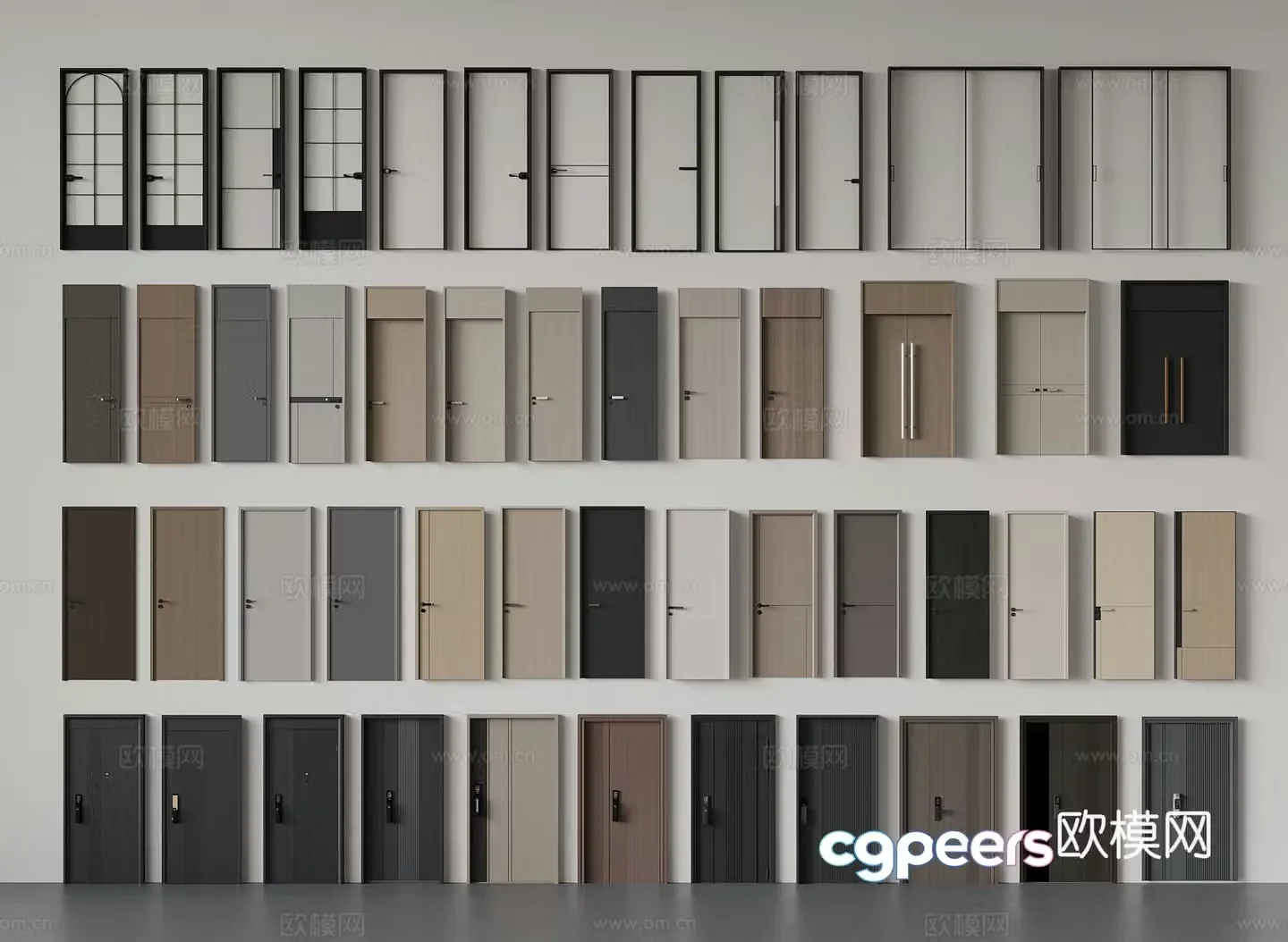 Modern door combination double-open door single-open door glass door mother and child door 3D model