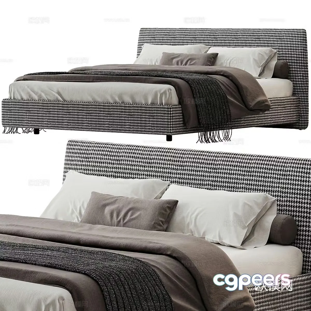 Modern Italian minimalist fabric double bed 3D model