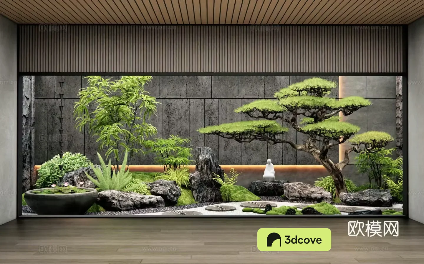 New Chinese style patio courtyard sketch Indoor landscape landscaping Tingwalk Stone Moss Plant landscaping