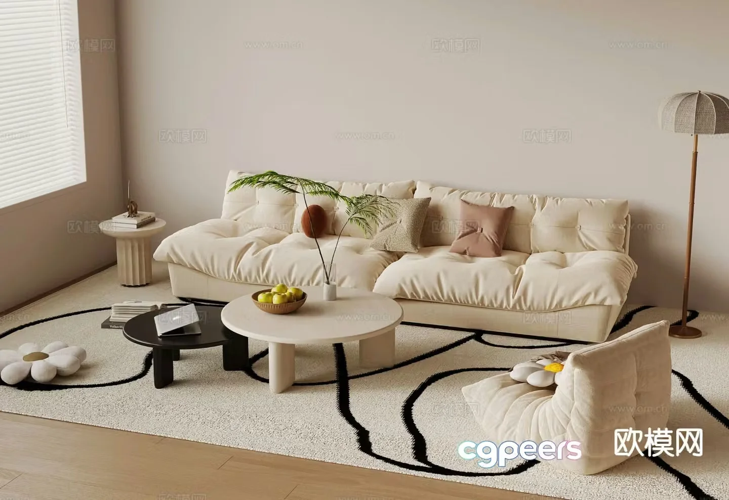 Cream style modular sofa 3d model