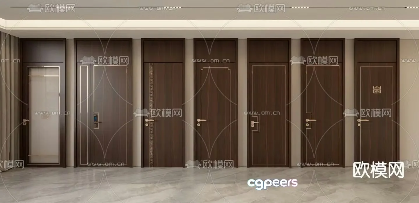 New Chinese style top door entrance door bedroom door 3D model