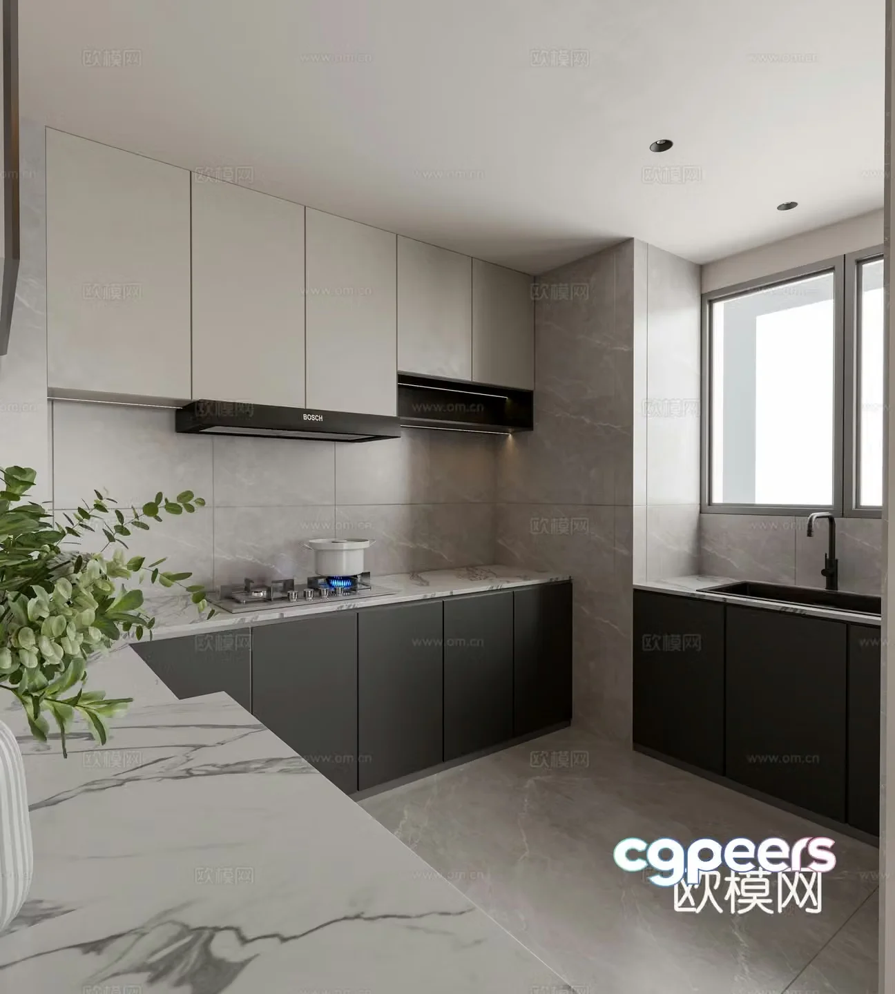 Modern open kitchen dining room 3d model