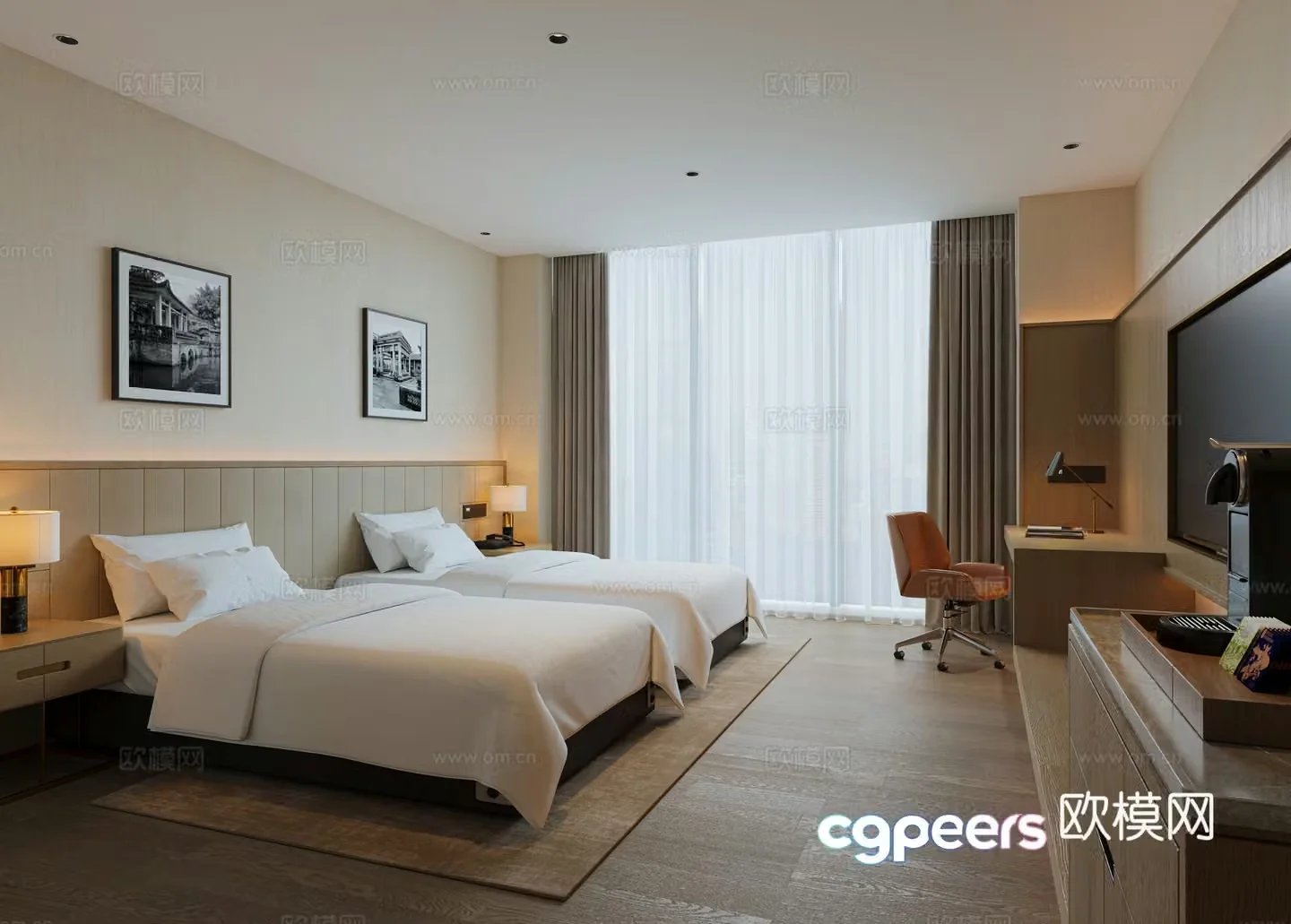 Modern hotel room standard room double room 3d model