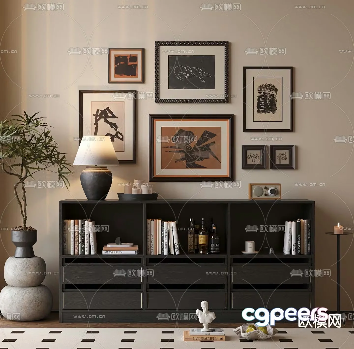 Medieval style sideboard and entrance cabinet 3D model