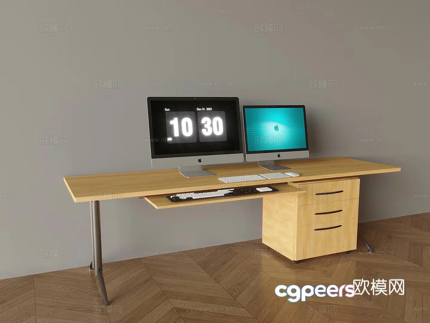 Solid wood office desk chair keyboard Apple desktop computer mouse Desk chair 3D model