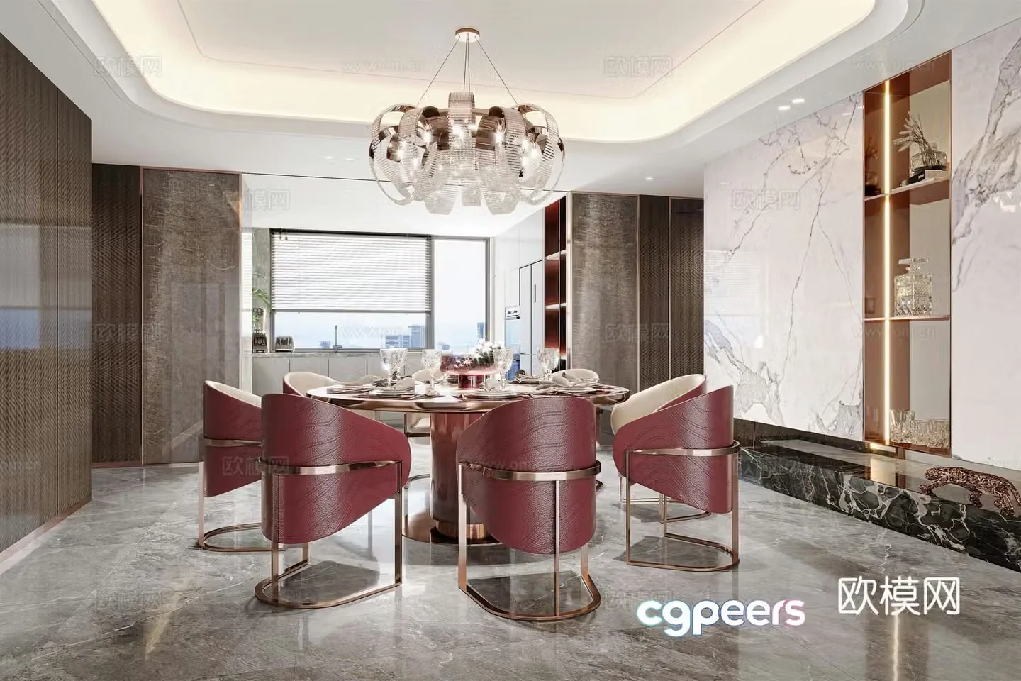 Modern light luxury restaurant 3D model
