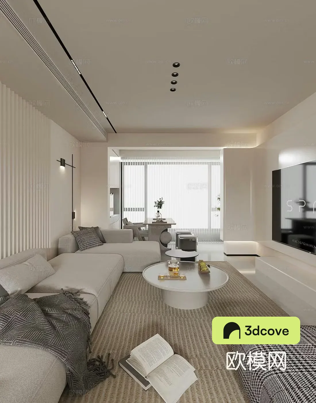 Modern minimalist living room sofa and coffee table combination light luxury home living room fabric sofa 3D model without a master light