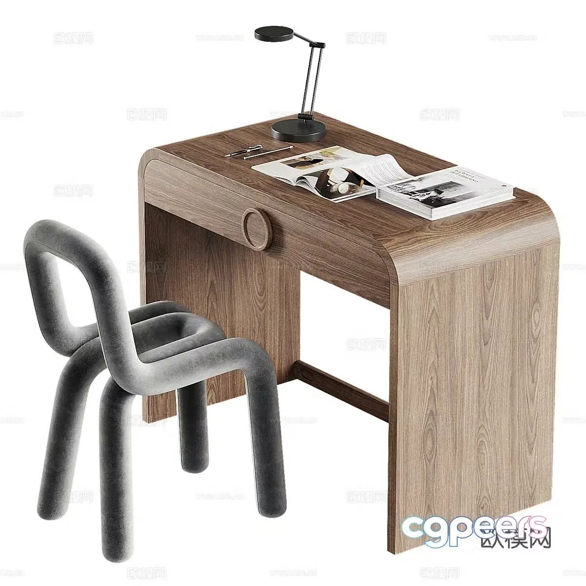 Modern solid wood desk and chair 3d model