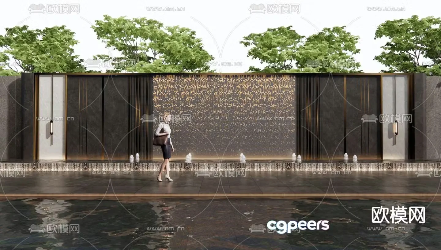 Modern entrance feature wall water feature wall 3d model