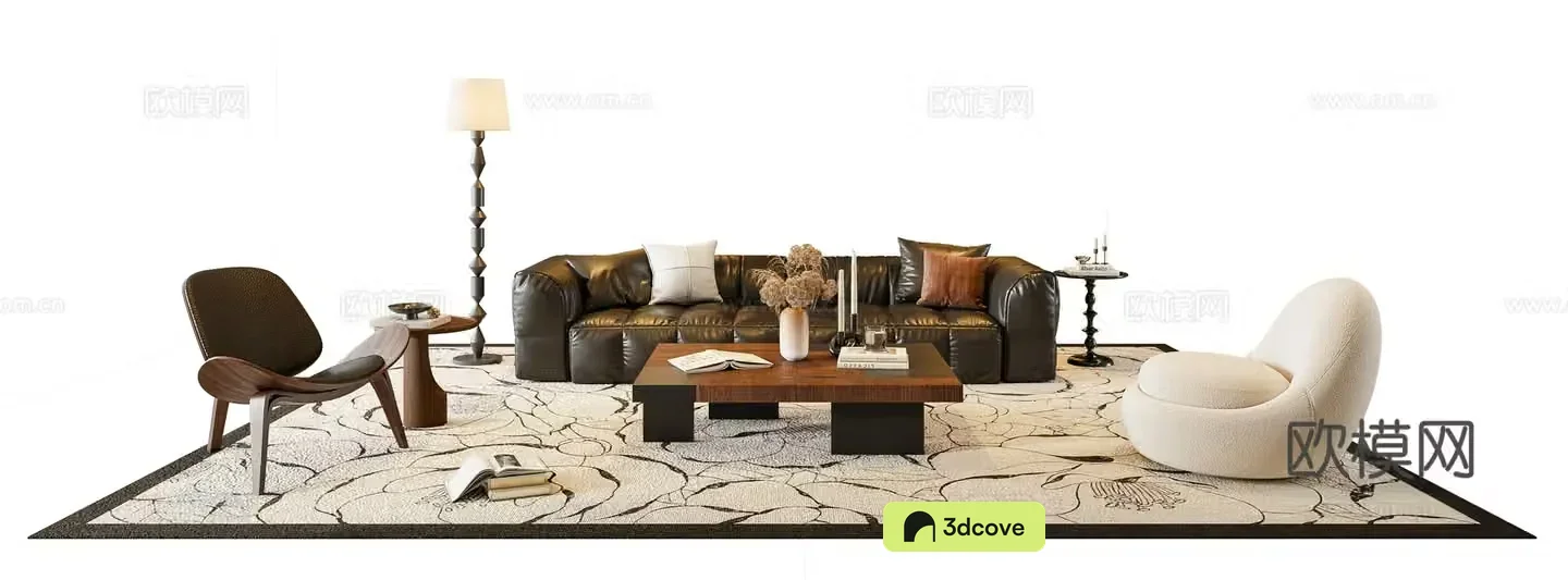 Medium style sofa coffee table combination 3D model
