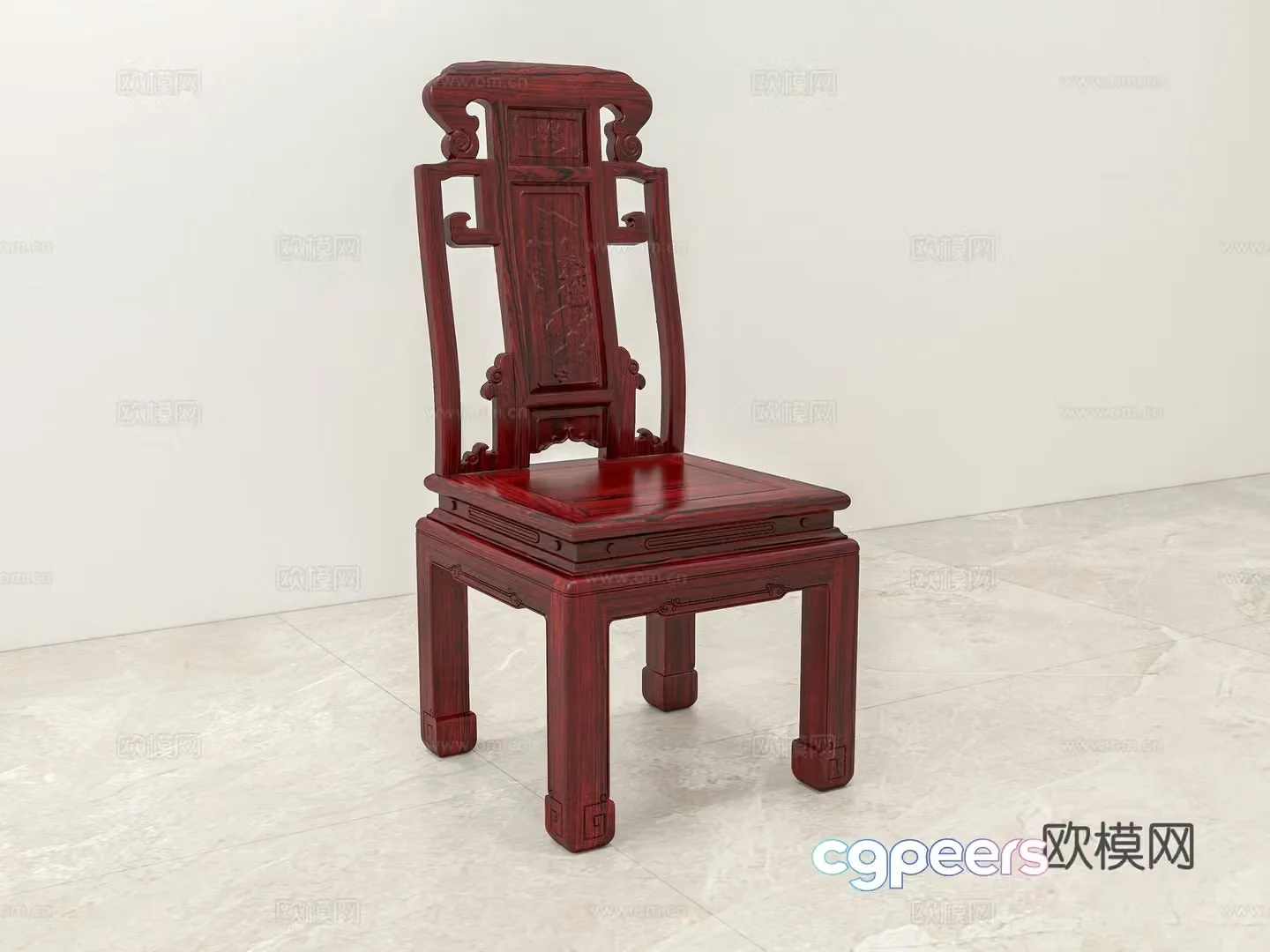 Chinese dining chair carved chair back solid wood mahogany 3D model
