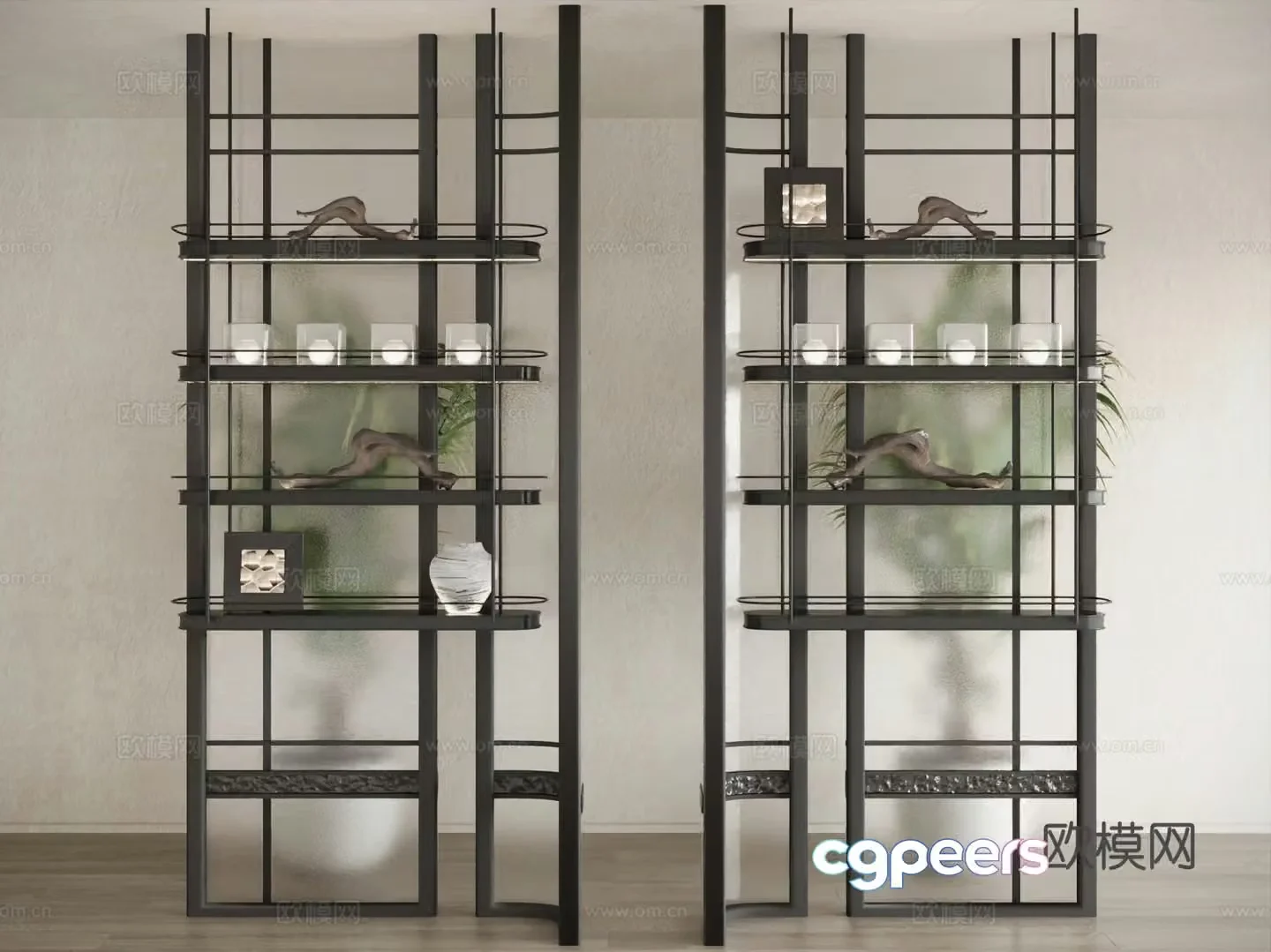 New Chinese style bookcase decorative cabinet partition cabinet 3D model