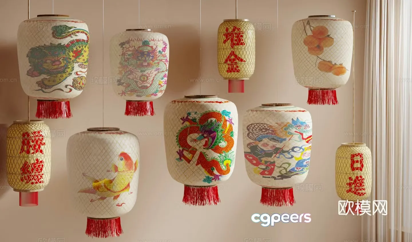 New Chinese lantern Zodiac lantern Chaoshan bamboo lantern 3D model