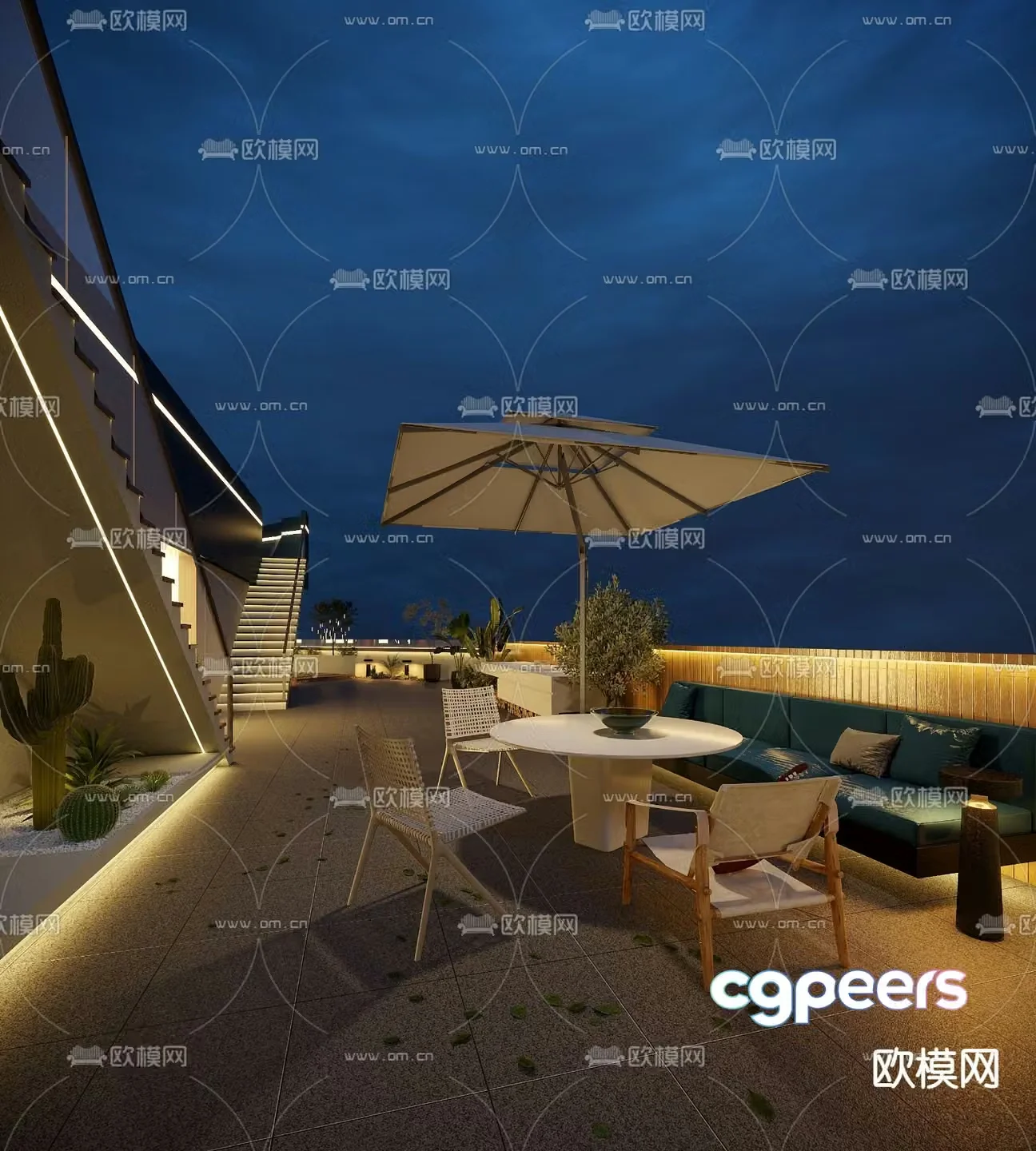 Modern balcony terrace roof garden 3d model