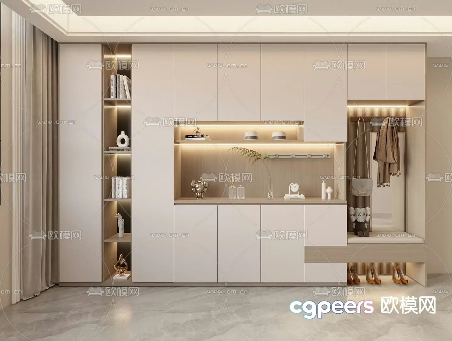 Modern entrance shoe cabinet shoe and hat cabinet 3d model