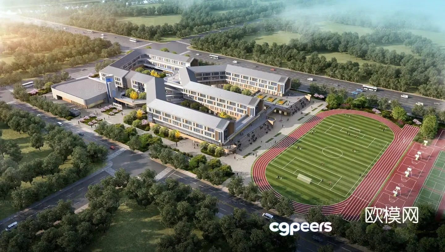 School aerial view 3d model