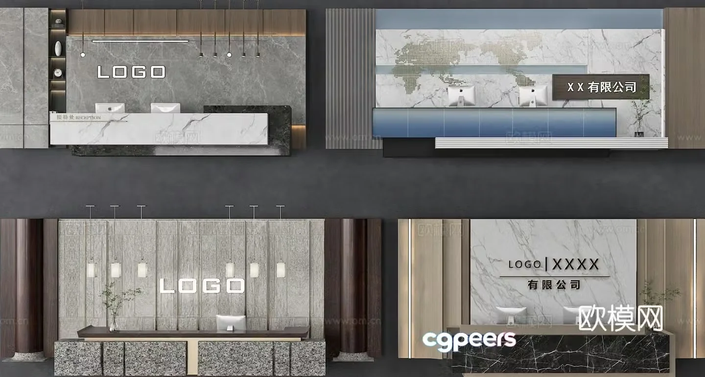 Front desk background wall service desk reception desk 3d model