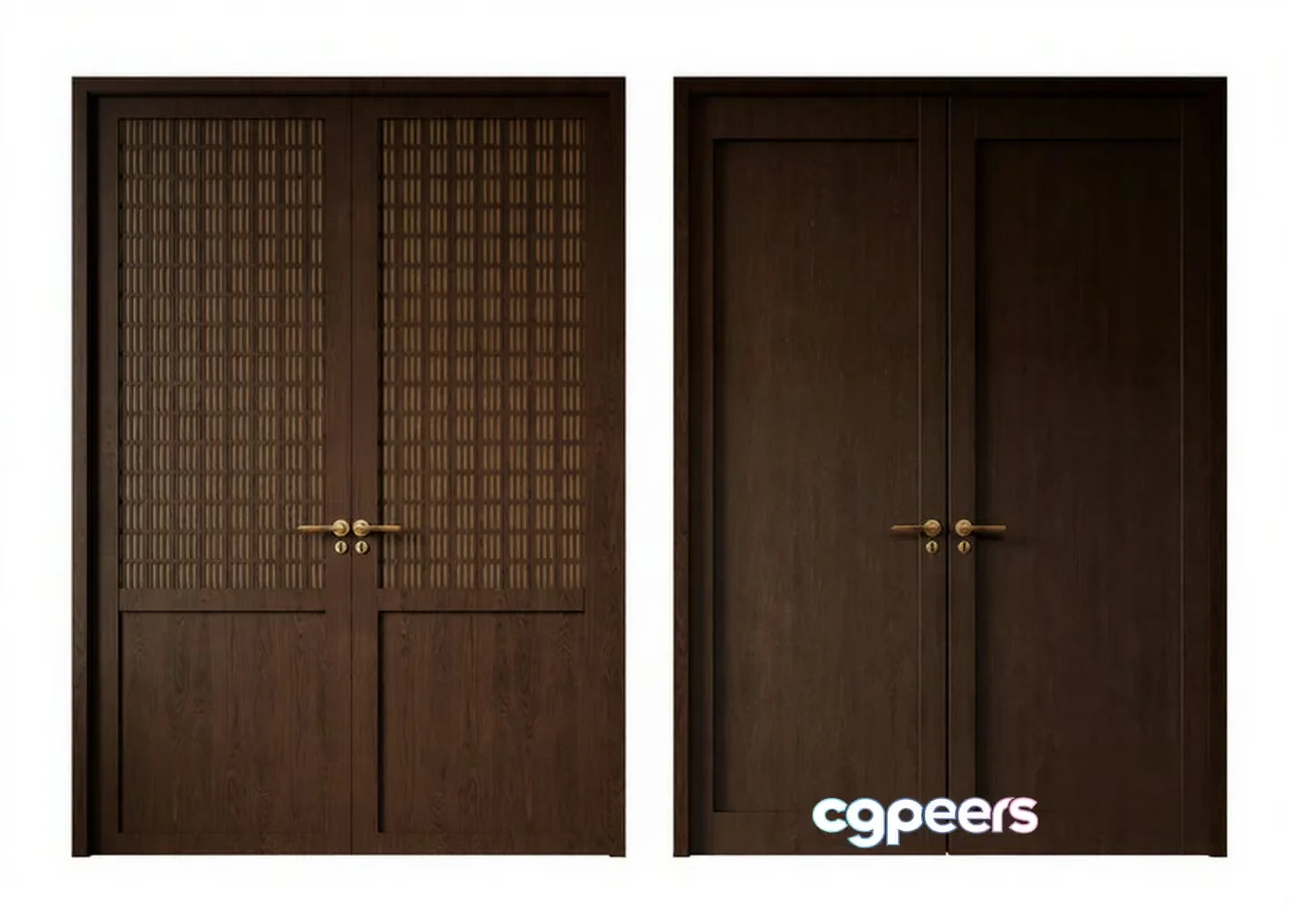 Two Dark Brown Doors With Gold Handles 3D Model – 12835 – CORONA Render