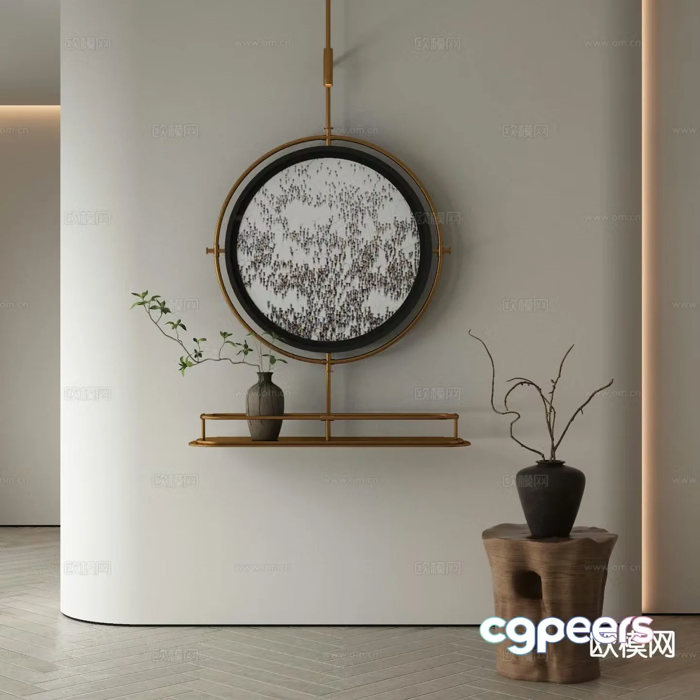 Modern decorative painting metal pole hanging painting 3d model