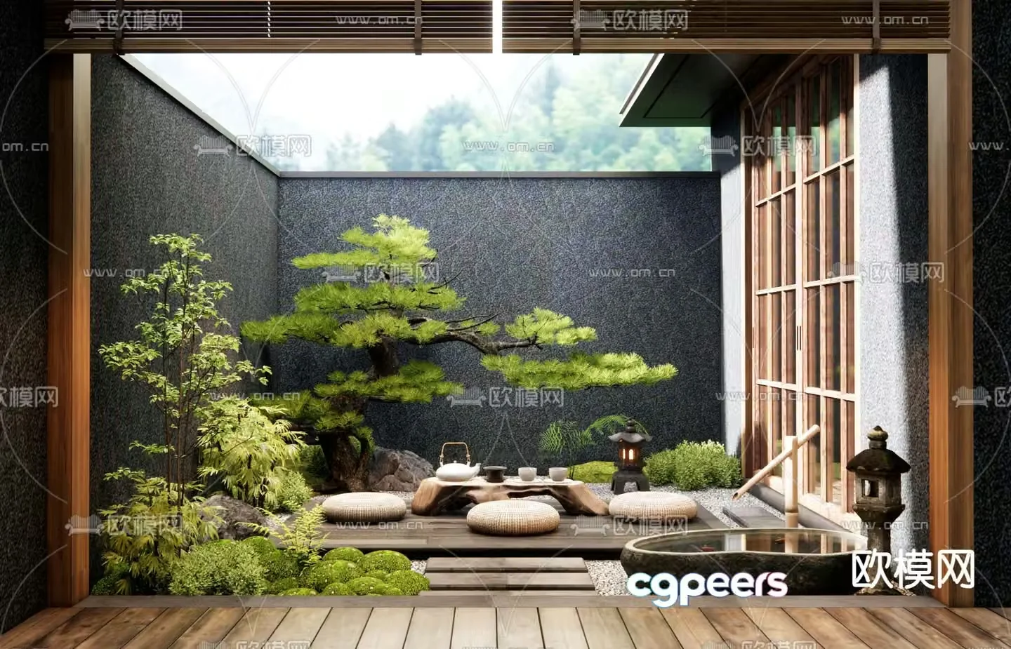 New Chinese style courtyard landscape patio landscaping 3D model